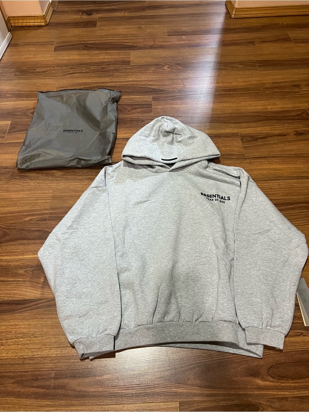 Essentials Heather Gray Hoodie with Chest Logo